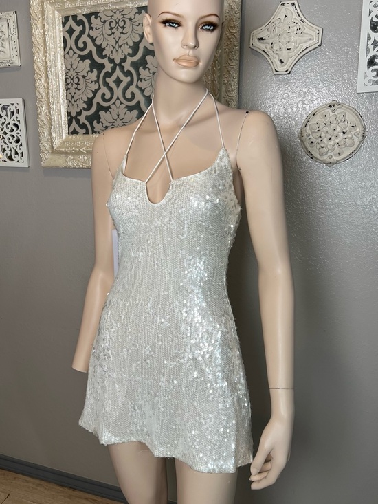 Princess Polly Dresses & Skirts - NWT Princess Polly Sequin Spaghetti Strap Mini Dress - white Silver